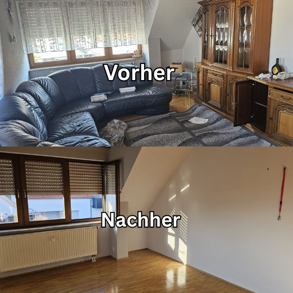 Entrümpelung Wohnung Leonberg vorher und nachher – komplett geräumte und besenreine Räume